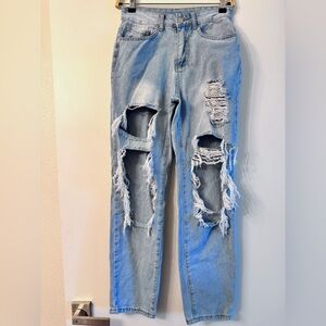 SHEIN Ripped Light Blue Boyfriend Jeans - Sz XS